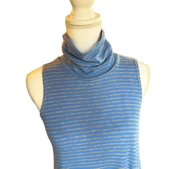 ANTHROPOLOGIE PUELLA BLUE & GRAY STRIPED MOCK NECK SLEEVELESS TUNIC TOP MEDIUM - Picture 4 of 8